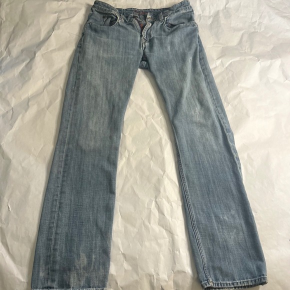 Robert Graham Mens Slim Jim Jeans Light Wash Distressed Paint Denim 32x32 Italy - Picture 2 of 7